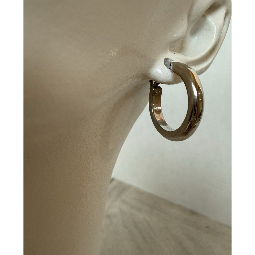 Lia Sophia Chunky Polished Hoop Earrings Signed L.S Snap Bar Latch Silver Tone
